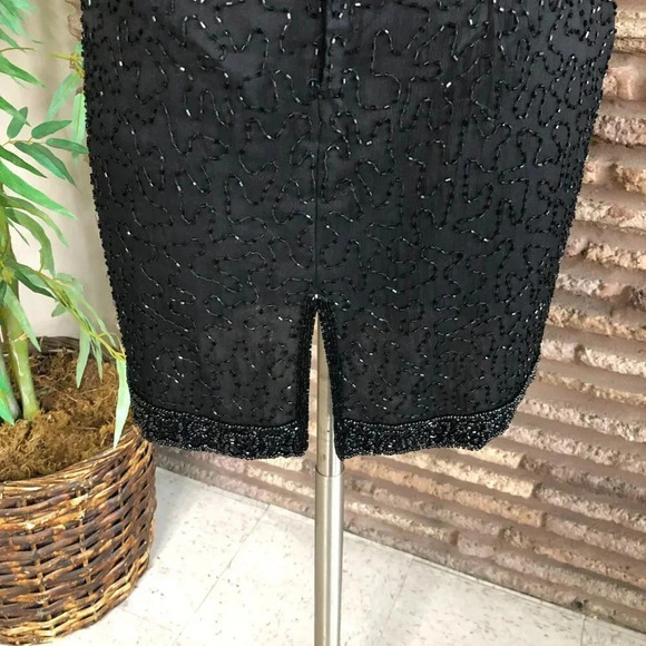 Laurence Kazar Black Beaded 100% Silk Scoop Neck Sheath Party Dress NEW - Picture 6 of 8
